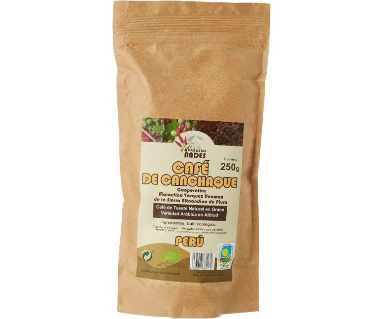 Cafe Peru tueste natural grano eco 250 gr El Oro de los Andes