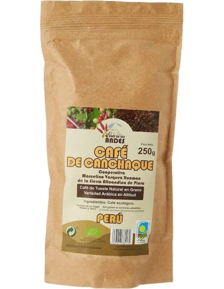 Cafe Peru tueste natural grano eco 250 gr El Oro de los Andes