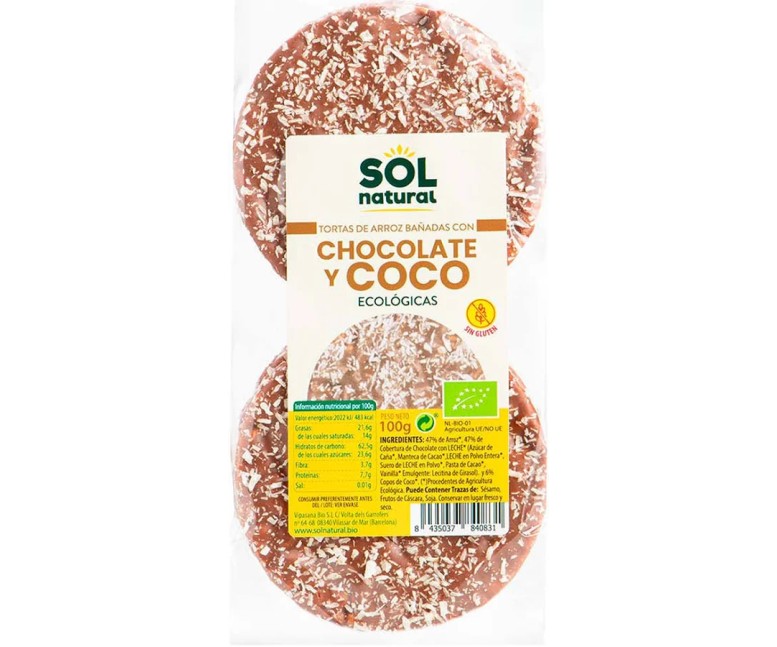 Tortas de arroz con chocolate y coco bio 100 gr Solnatural