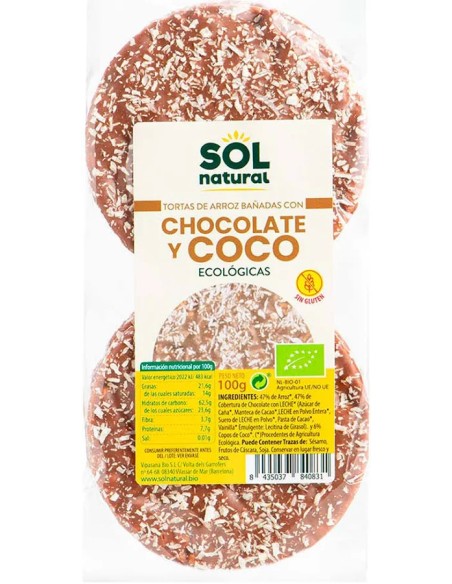 Tortas de arroz con chocolate y coco bio 100 gr Solnatural