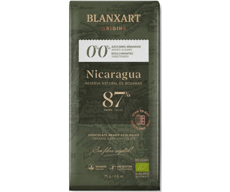 Chocolate nicaragua 87% s/azúcar s/s edulcorante eco 75 gr Blanxart