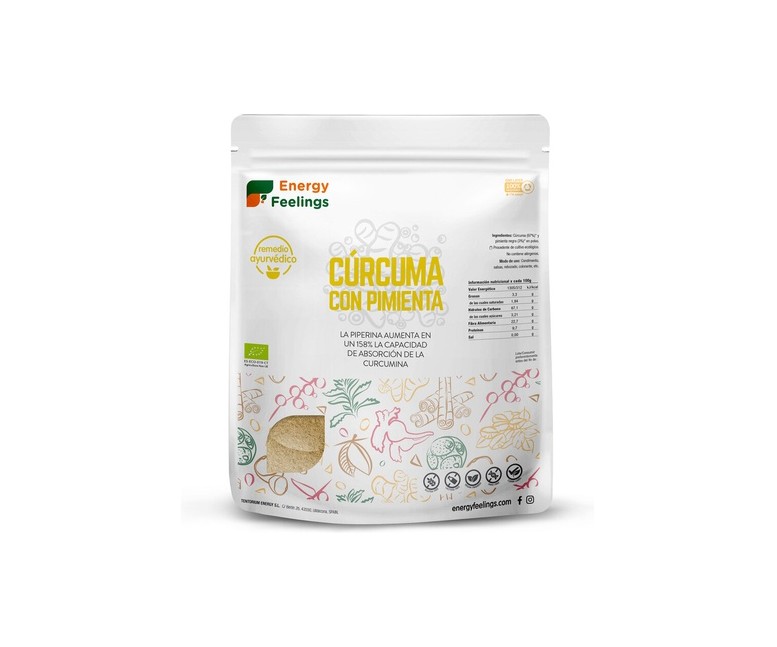 Cúrcuma Eco en Polvo con Pimienta Negra Molida XXL Pack 1 kg Energy Feelings