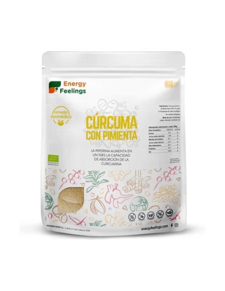 Cúrcuma Eco en Polvo con Pimienta Negra Molida XXL Pack 1 kg Energy Feelings