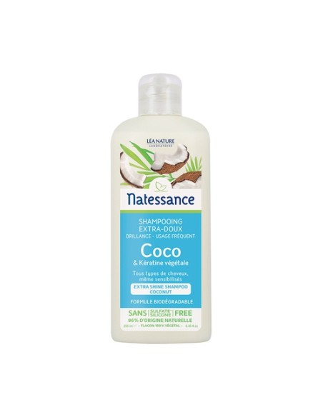Champú uso frecuente de coco y queratina vegetal 250 ml Natessance