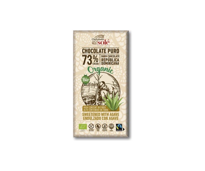 Chocolate negro 73% con agave 100 g (Cacao - Agave) Chocolates Sole