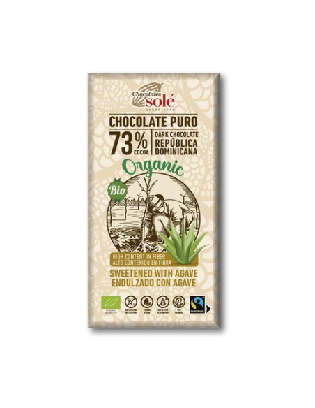 Chocolate negro 73% con agave 100 g (Cacao - Agave) Chocolates Sole