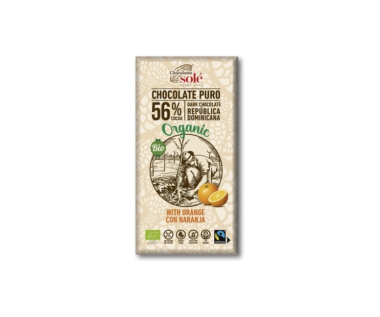 Chocolate negro 56% con naranja 100 g Chocolates Sole