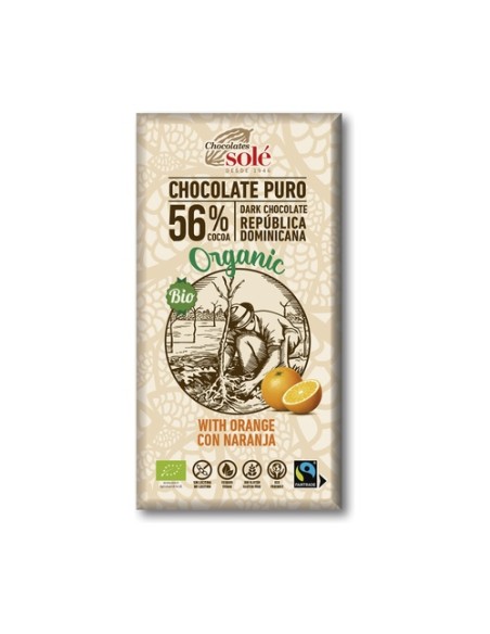Chocolate negro 56% con naranja 100 g Chocolates Sole