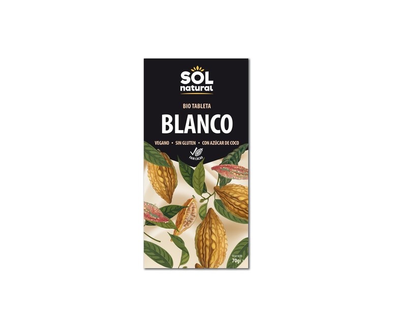 Chocolate vegano blanco Bio 70 g Sol Natural
