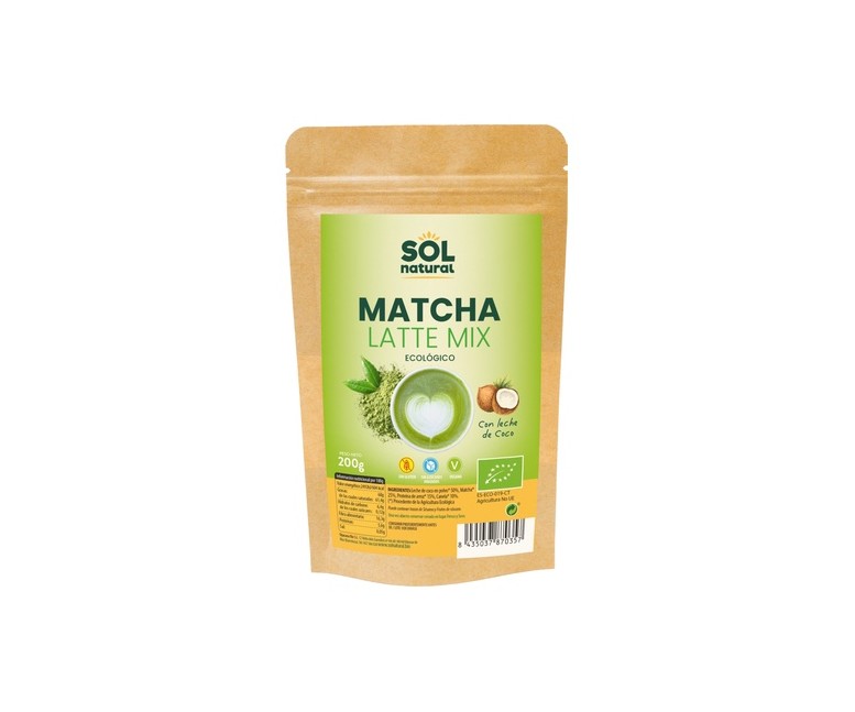 Matcha latte mix con leche de coco Bio sin gluten 200 g de polvo Sol Natural