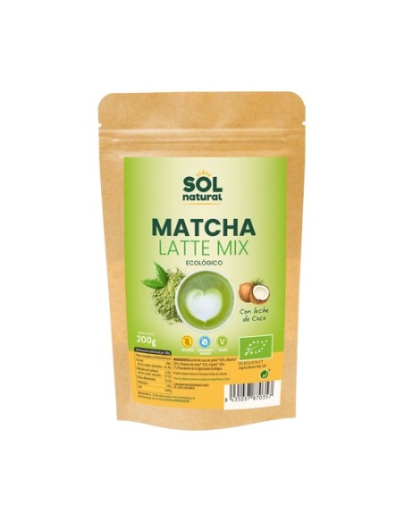 Matcha latte mix con leche de coco Bio sin gluten 200 g de polvo Sol Natural