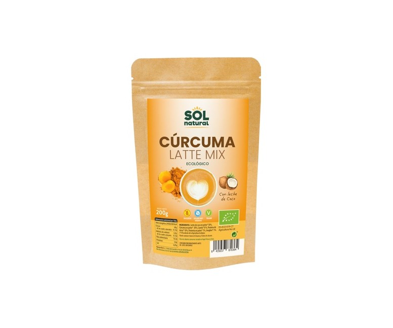 Cúrcuma latte mix con leche de coco Bio sin gluten 200 g de polvo Sol Natural
