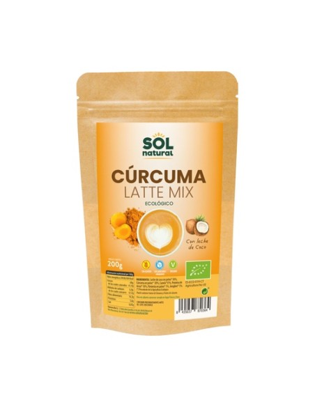 Cúrcuma latte mix con leche de coco Bio sin gluten 200 g de polvo Sol Natural
