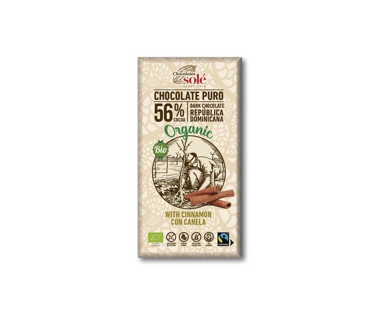 Chocolate negro 56% con canela 100 g Chocolates Sole