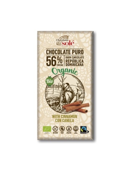 Chocolate negro 56% con canela 100 g Chocolates Sole
