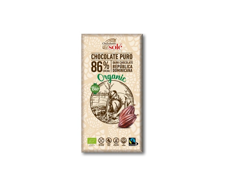 Chocolate negro 86% cacao 100 g (Vainilla - Cacao) Chocolates Sole