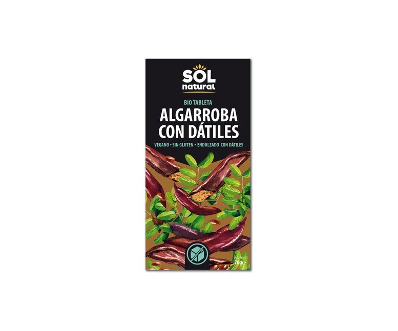 Chocolate vegano de algarroba con dátiles Bio 70 g (Cacao) Sol Natural