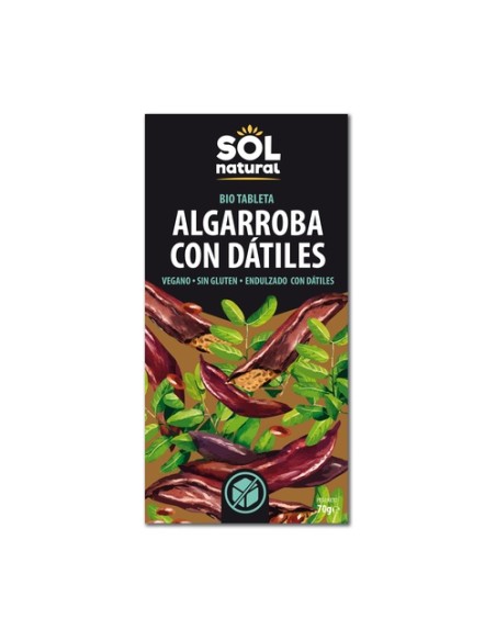 Chocolate vegano de algarroba con dátiles Bio 70 g (Cacao) Sol Natural