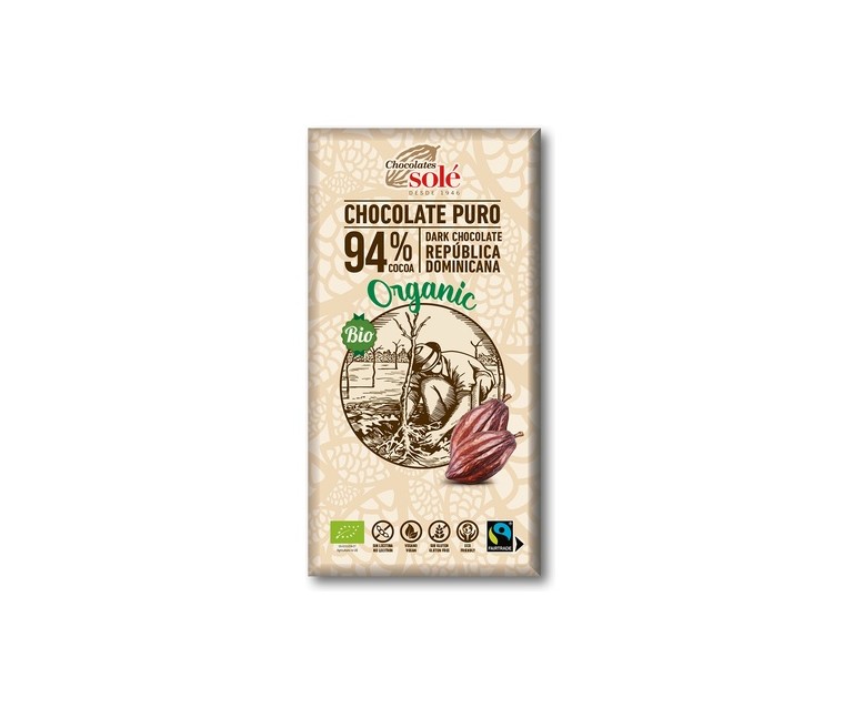 Chocolate negro 94% cacao Eco 100 g (Vainilla - Cacao) Chocolates Sole