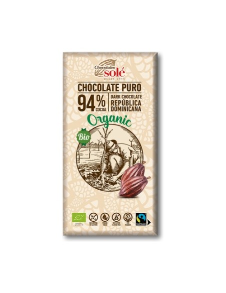 Chocolate negro 94% cacao Eco 100 g (Vainilla - Cacao) Chocolates Sole