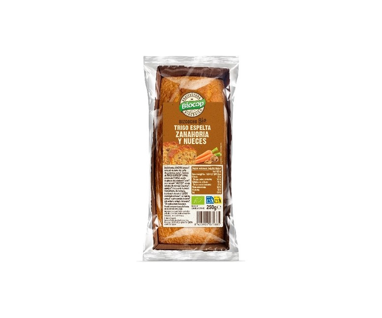 Bizcocho trigo espelta de zanahoria y nueces 250 g Biocop