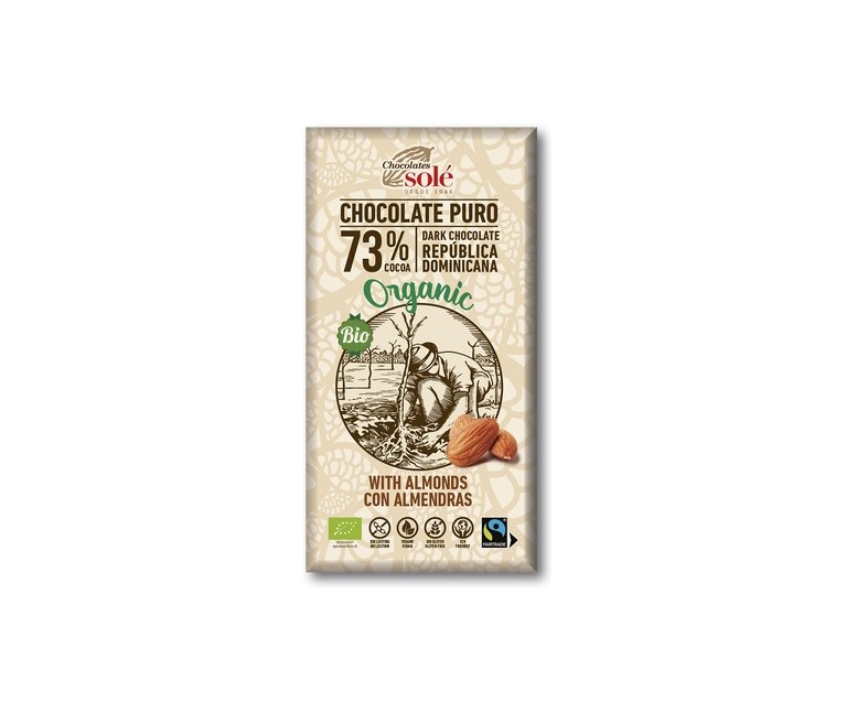 Chocolate negro 73% con almendras 150 g (Cacao - Almendra) Chocolates Sole