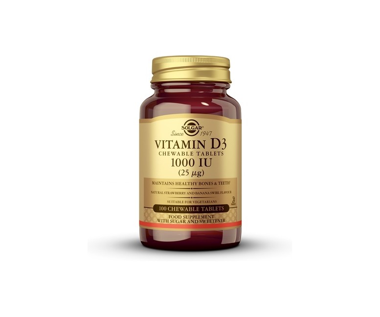 Vitamina D3 1000 IU 100 comprimidos masticables de 25 μg Solgar