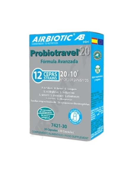 Probiotravel20 confort digestivo 30 cápsulas Airbiotic