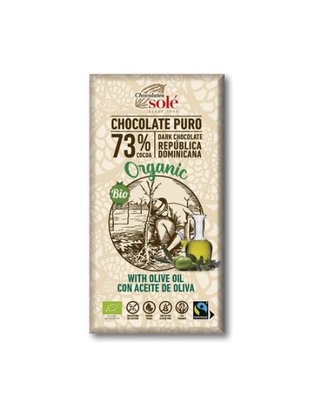 Chocolate negro 73% con aceite de oliva 100 g (Vainilla - Cacao) Chocolates Sole