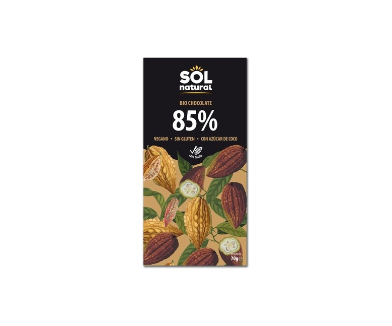 Chocolate vegano negro 85% Bio 70 g Sol Natural