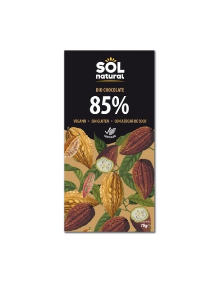 Chocolate vegano negro 85% Bio 70 g Sol Natural
