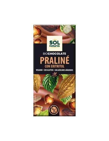 Chocolate vegano praliné con eritritol Bio 70 g Sol Natural