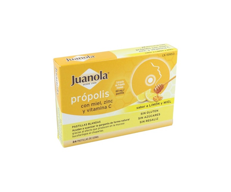Própolis con miel, Zinc y Vitamina C 24 pastillas (Limón - Miel) Juanola