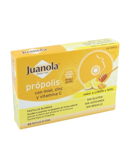 Própolis con miel, Zinc y Vitamina C 24 pastillas (Limón - Miel) Juanola