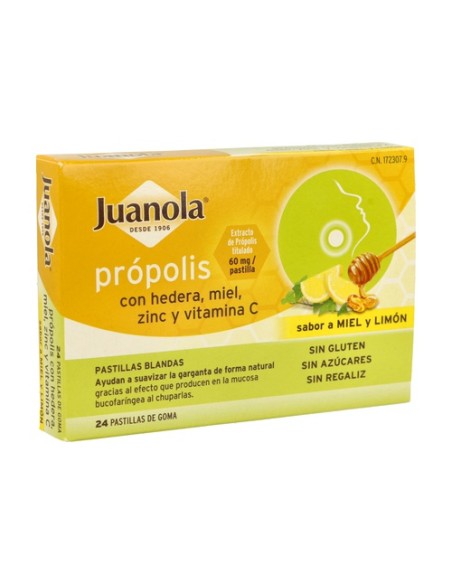 Própolis con Hededra, Miel, Zinc y Vit C 24 pastillas (Limón - Miel) Juanola