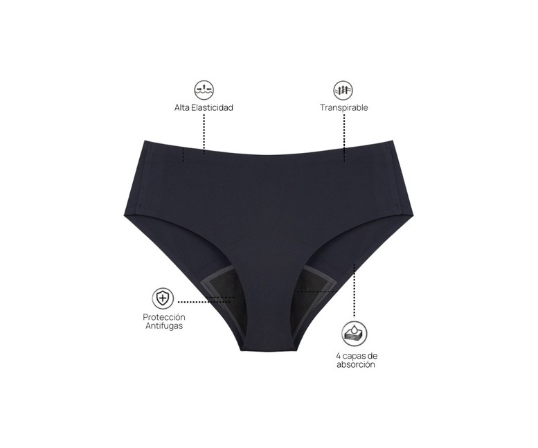 Braguita menstrual sin costuras negro L 1 unidad My Alma