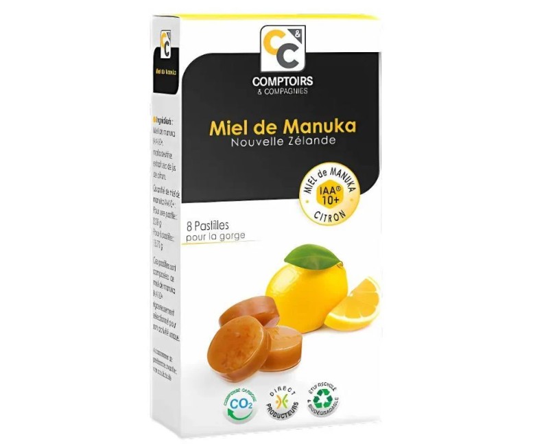 Pastillas 100% miel manuka iaa10+ 8% jugo limón 8 pastillas Comptoirs & Compagnies