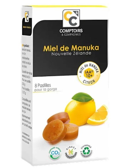 Pastillas 100% miel manuka iaa10+ 8% jugo limón 8 pastillas Comptoirs & Compagnies