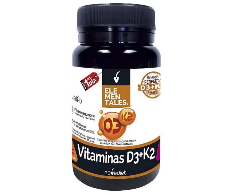 Vitamina D3+K2 Elementales 60 cap - 2000 ui Novadiet