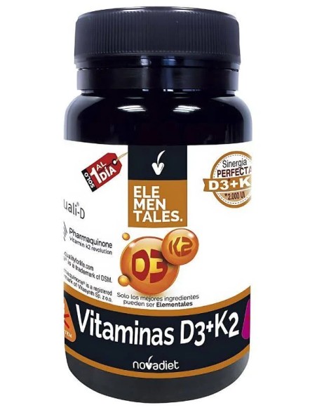 Vitamina D3+K2 Elementales 60 cap - 2000 ui Novadiet
