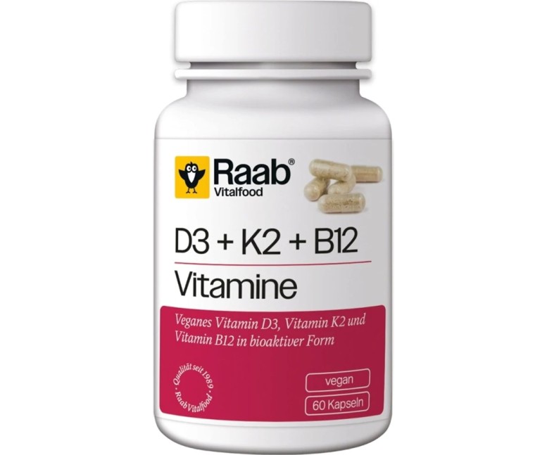 Vitamina D3+K2+B12 vegan sg 60 cap - 460 mg Raab