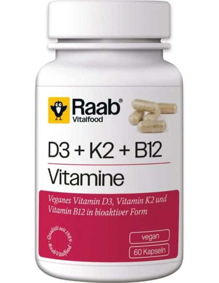 Vitamina D3+K2+B12 vegan sg 60 cap - 460 mg Raab