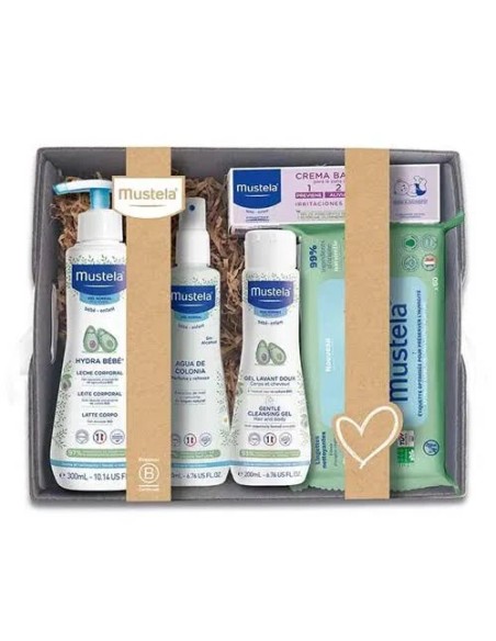 Canastilla gris leche corp+colonia+gel+crema+toall. 200 ml + 300 ml + 50 ml + 200 ml + 70 ud Mustela