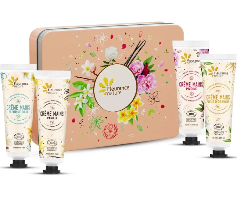 Cofre melocotón cuarteto de crema de manos 4 uds Fleurance Nature