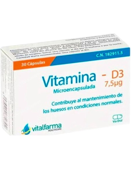 Vitamina D3. 30 cap - 7,5 mcg Vitalfarma