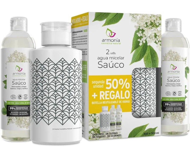 Agua micelar botella vidrio 2 uds Armonia
