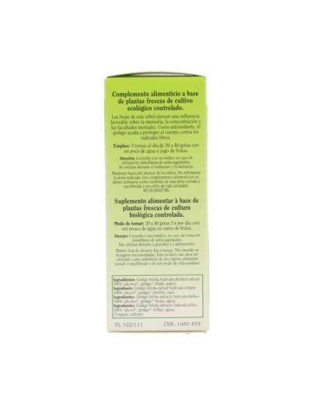 Ginkgo Biloba Bio 50 ml de aceite esencial Biover