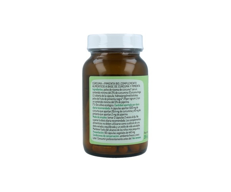 Cúrcuma y pimienta Bio 60 cápsulas (440mg) El Granero Integral