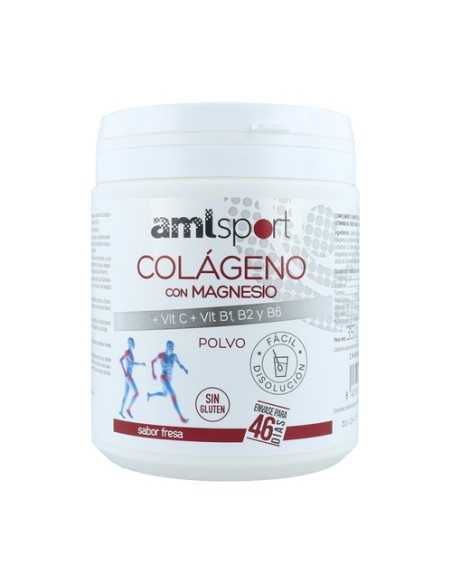 Colágeno con Magnesio y Vitamina C + B1 B2 B6 Amlsport 350 g de polvo (Fresa) Ana Maria Lajusticia