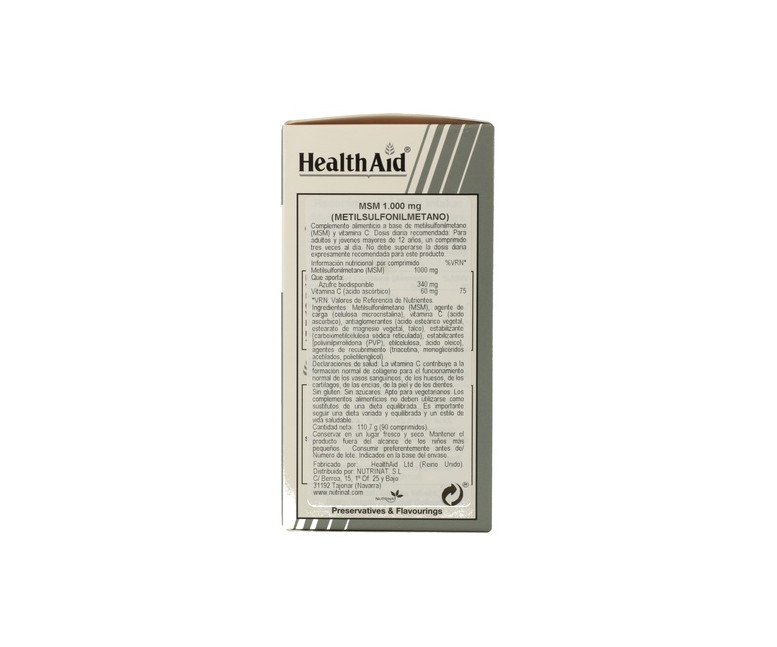 Msm Metilsulfonilmetano 90 comprimidos de 1000mg Health Aid